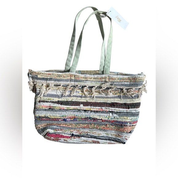 Anthropologie Raj XL Victoria Woven Tote Bag With Mint Green Straps - Picture 1 of 3